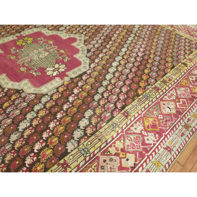 Pink Zabihi Collection Colorful Antique Turkish Ghiordes 19th Century Rug - 12'8" x 16'10" For Sale - Image 8 of 12