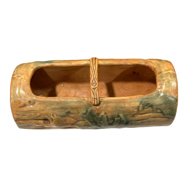 1920s 1920s Weller Pottery Faux Bois Oak Leaf Woodcraft Log Jardiniere For Sale - Image 5 of 10