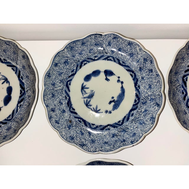 Blue Antique Blue and White Plates - Collection of 12 - 7" X 7" Round - Scalloped Edge - End Edo or Beginning Meiji For Sale - Image 8 of 18