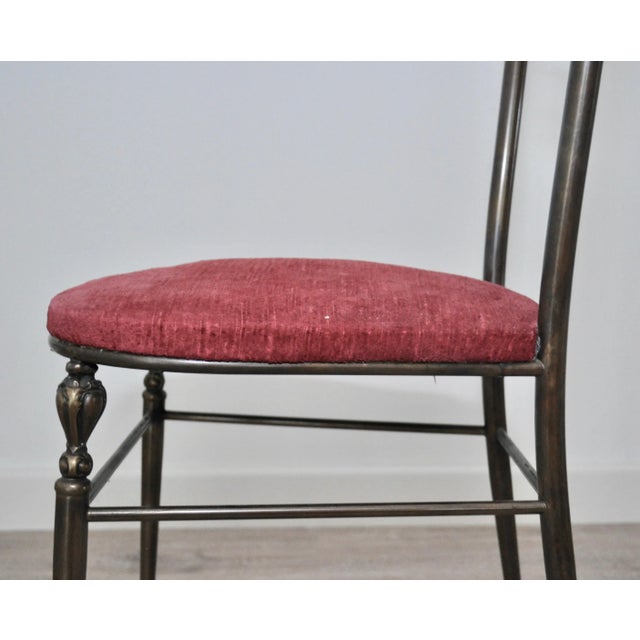 Metal Set of Hollywood Regency Style Brass & Velvet Chiavarine Side Chairs For Sale - Image 7 of 8