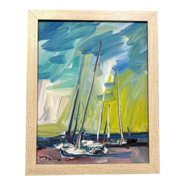 Contemporary Original Impressionist Seascape Painting “Calm Sails” For Sale