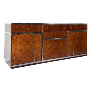 Vintage Brass and Burl Sideboard with Drawers, 1970 For Sale