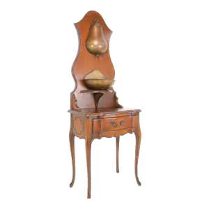 Vintage 1970s Meldan Furniture French Provincial Inspired Copper Lavabo on Walnut Stand