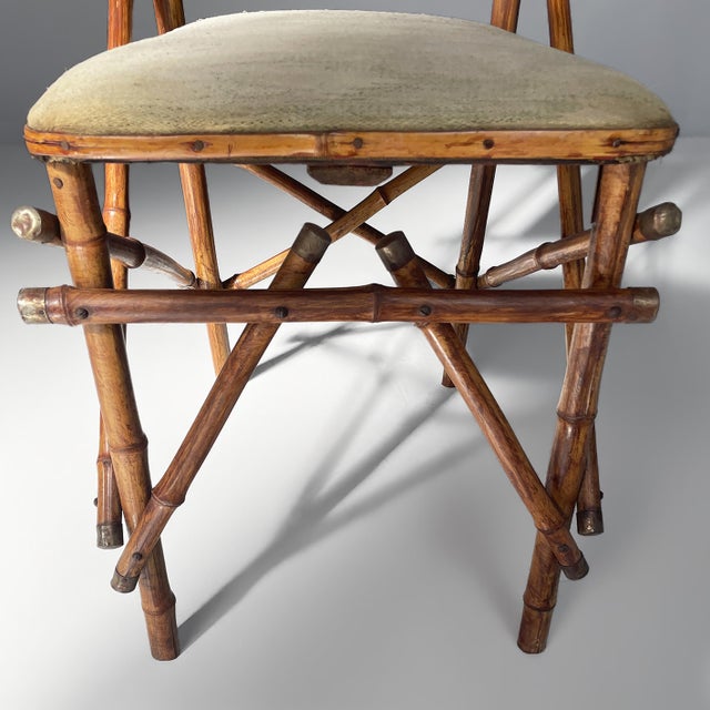 Italian Art Deco Chairs in Fabric and Bamboo, 1930s, Set of 2 For Sale - Image 12 of 17