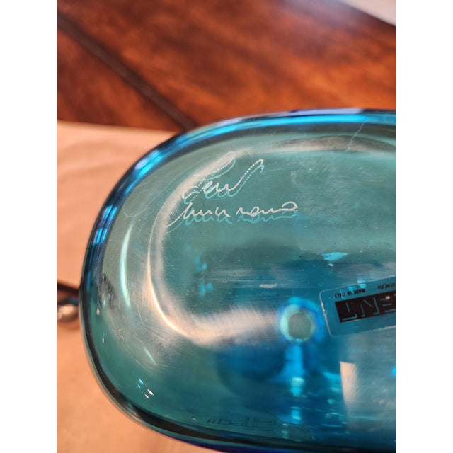 Vintage Murano Fent Italy Blue Glass Sculpture Bottle - Signed Leo De Carlo for Oggetti For Sale In Dallas - Image 6 of 10