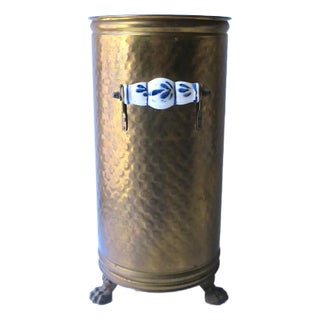 Dutch Brass Umbrella Stand With Lion Paw Feet For Sale
