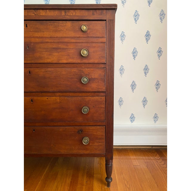 Antique Early 1800s American Neoclassical Cherry Chest of Drawers With Reeded Feet For Sale - Image 12 of 15