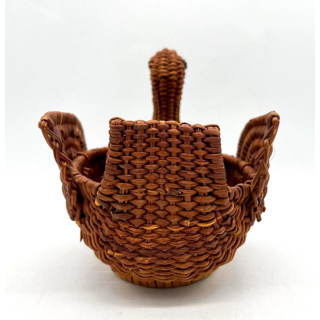 Wood Vintage Boho Chic Wicker Duck Bird Basket For Sale - Image 7 of 10