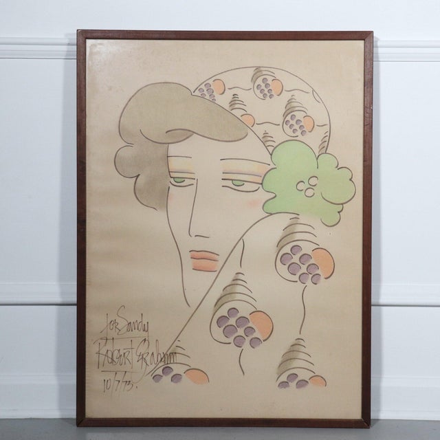 White 1973 Signed Robert Graham Framed Portrait Drawing of a Lady For Sale - Image 8 of 8