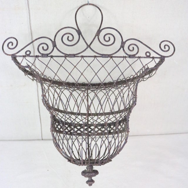 Black French 19th Century Wire Wall Basket For Sale - Image 8 of 10