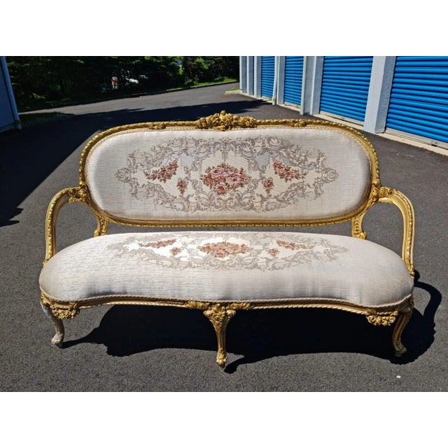 Gold Leaf French Style Victorian Settee/Sofa. Simple Design for Your Living Room. For Sale - Image 11 of 11