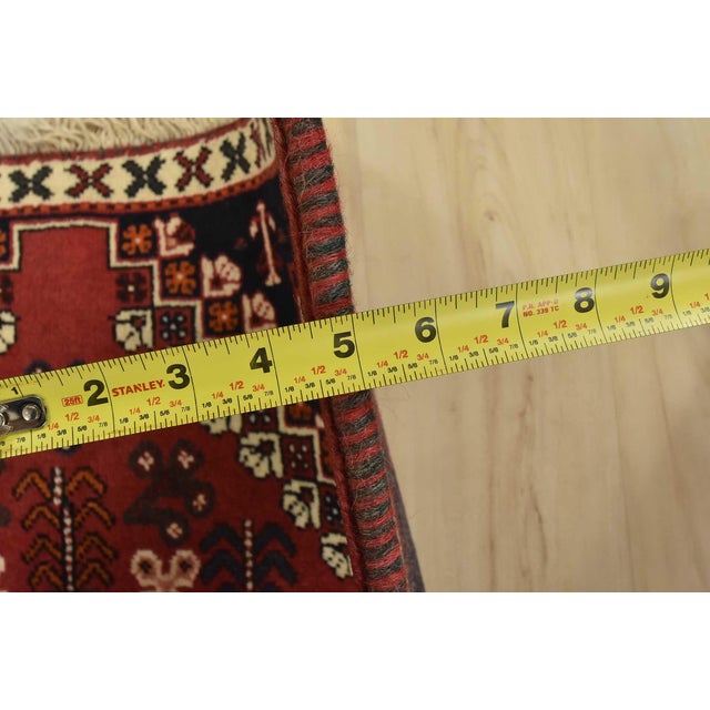 Shiraz Rug 3’5” X 4’7” Red Wool Vintage Tribal Hand-Knotted Oriental Carpet For Sale - Image 10 of 12