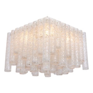 Murano Ice Glass Tubes Flushmount attributed to Doria, Germany, 1960s For Sale