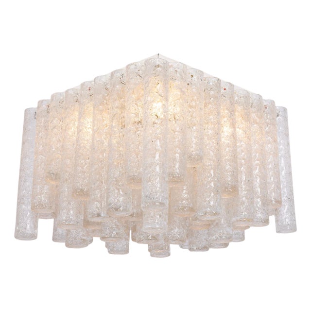 Murano Ice Glass Tubes Flushmount attributed to Doria, Germany, 1960s For Sale