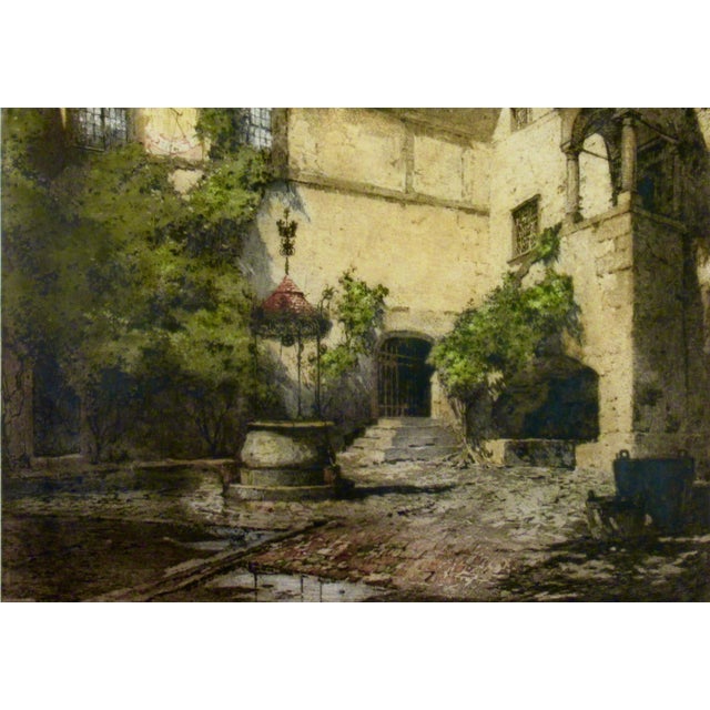 Realism Luigi Kasimir Seebenstein Castle Courtyard, Austria, Large Color Etching 1920 Original Print For Sale - Image 3 of 8