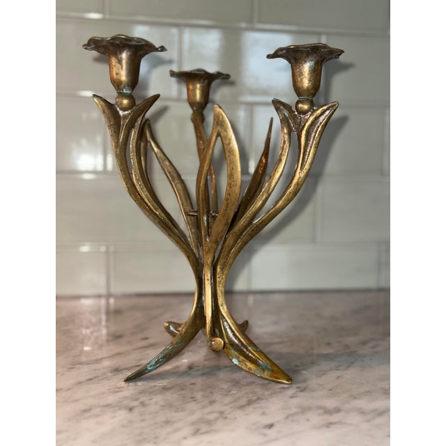 Art Nouveau Brass Candlestick, 1890s For Sale - Image 10 of 10