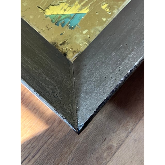 Amber Vintage Brutalist Reverse Glass Mirror Art Signed Mixed Media MCM Jere Style 25" For Sale - Image 8 of 17