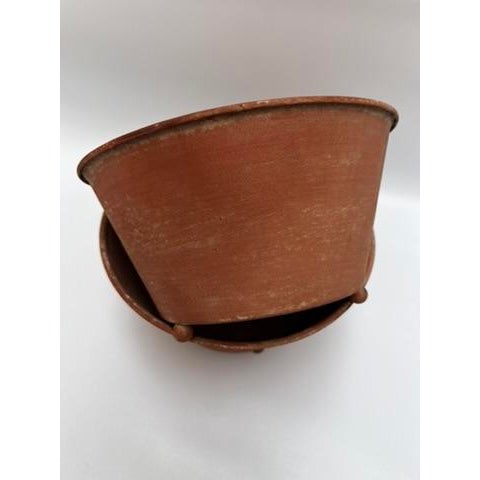 Metal Medium Terra Cotta Style Tole Footed Bowls a Pair For Sale - Image 7 of 7