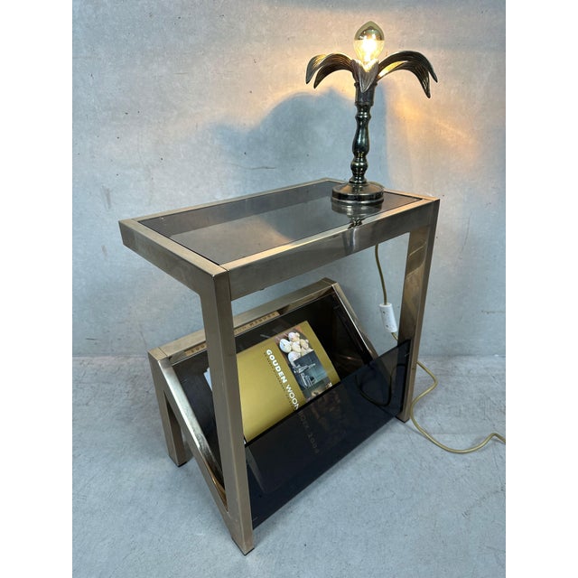 Vintage belgochrom side table / magazine rack with smoked glass (top) and pleated acrylic (bottom). Made in belgium. 1970s...