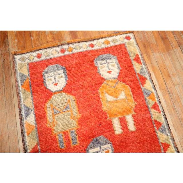 Mid 20th Century Vintage Zabihi Collection Turkish Pictorial Anatolian Red Runner - 3'1" x 9'4" For Sale - Image 5 of 9