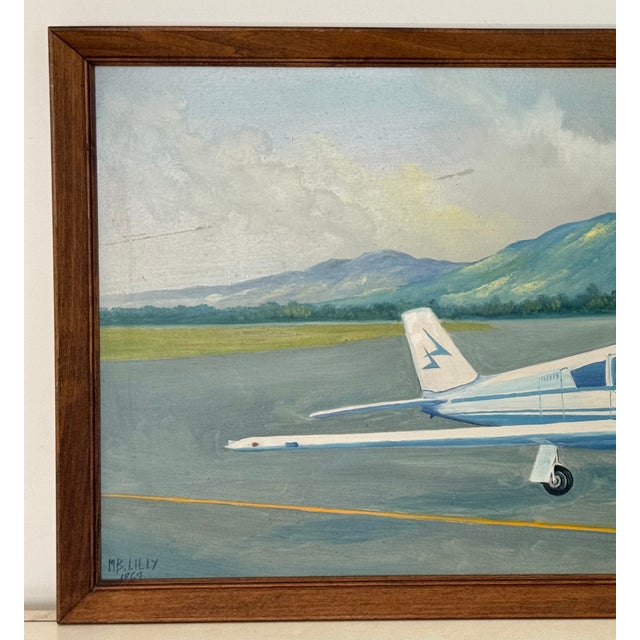 American 1960s Oil Painting of Single Prop Engine, Signed For Sale - Image 3 of 6