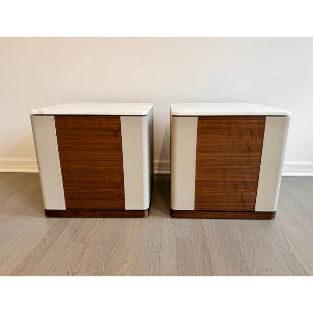 Wood Pair of Poltrona Frau Fidelio Notte Nightstands in Leather and Marble For Sale - Image 7 of 11