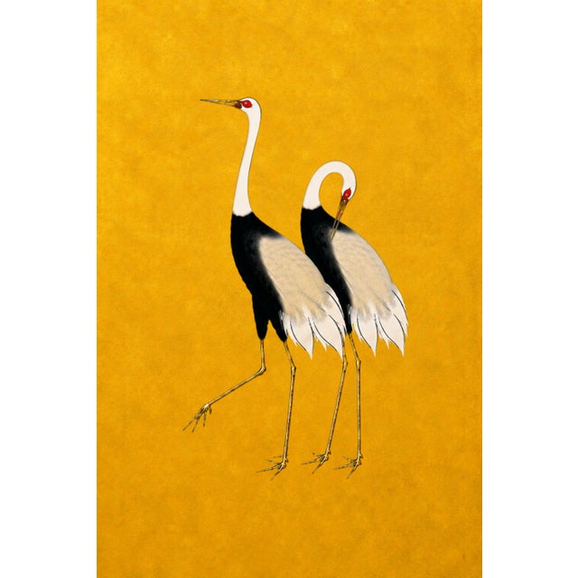 Japanese Cranes Triptych, Gold Crane Wall Art Set of 3, 20" X 30" For Sale In Buffalo - Image 6 of 11