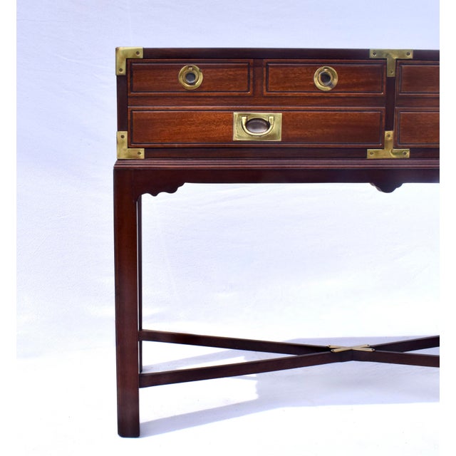 Mahogany Campaign Style Two Drawer Console Table For Sale - Image 14 of 14
