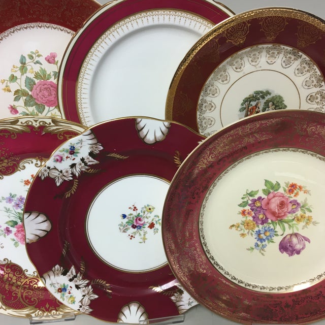 Mixed Vintage Burgundy Rim Dinner Plate Set of 10 Chairish