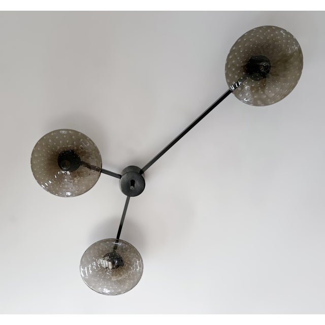 Fabio Ltd Trio Black Powder Coat Smoky Bubbles Glass Flush Mount by Fabio LTD For Sale - Image 4 of 7