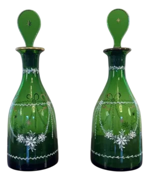 Antique Glass Decanters, 1900, Set of 2