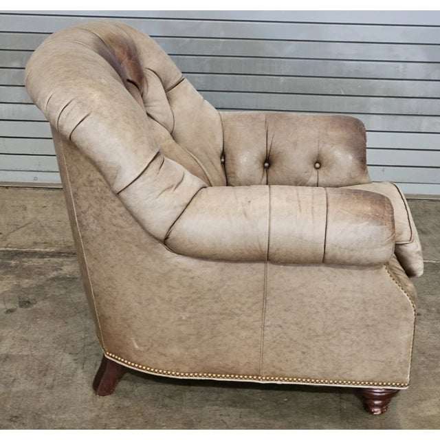 Late 20th Century Hancock & Moore Tufted Tan Leather Club Chair Arm Chair W Match Ottoman For Sale - Image 5 of 11