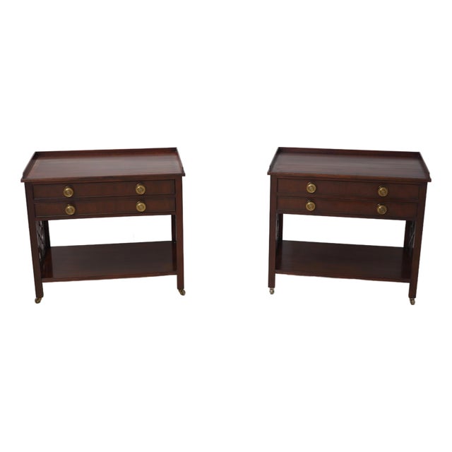 Pair of Baker Historic Charleston Mahogany 2 Drawer Servers For Sale