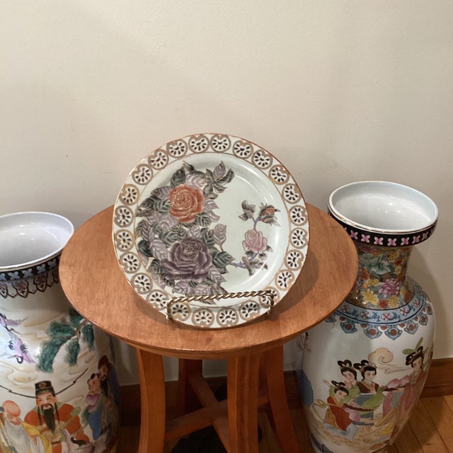 Vintage Fine Chinese Porcelain Qing Period Famille Rose Plate With Red Seal Mark For Sale - Image 11 of 12