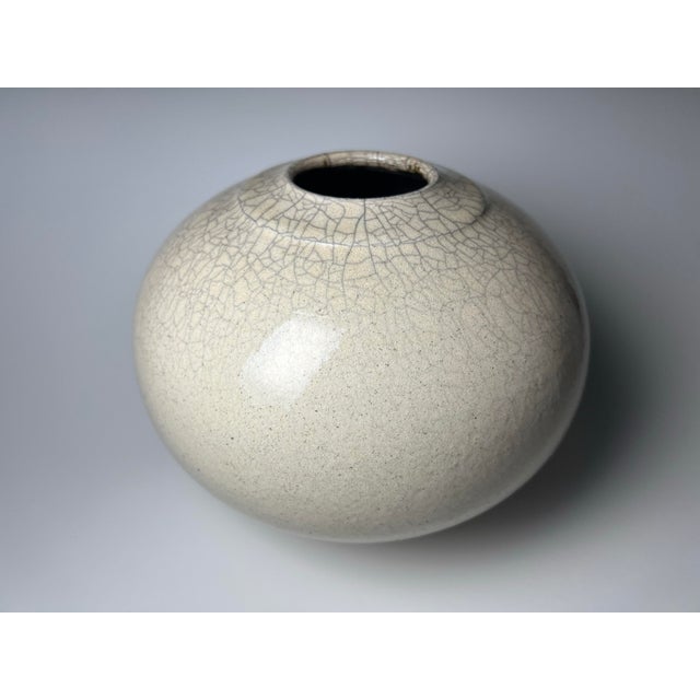 Modern Vintage Globular Form Raku Studio Art Pottery Vase For Sale - Image 3 of 9