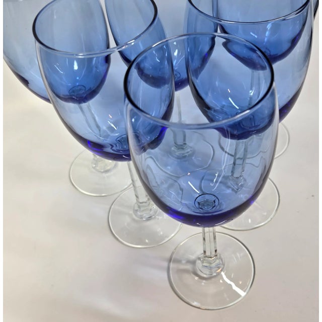 1990s Pillar Stemmed Blue Goblets- Set of Six For Sale - Image 5 of 12
