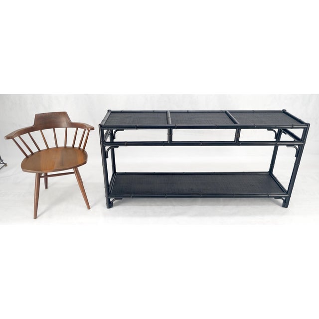 Black Lacquer Bamboo Rattan 60" Long Console Sofa Table Bloomingdale's MINT! For Sale - Image 9 of 14