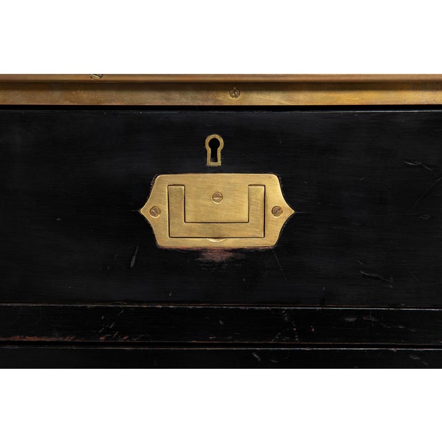 English Antique Campaign Ebonized Pedestal Desk, 19th Century For Sale - Image 15 of 18