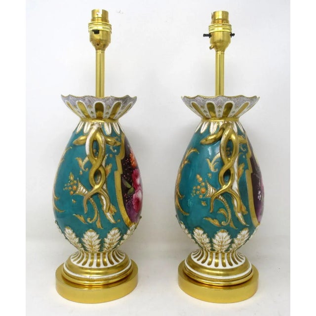 Antique Pair English Staffordshire Porcelain Table Lamps Ridgway or Rockingham For Sale - Image 6 of 13