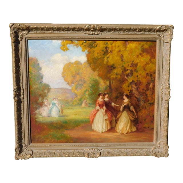 Early 20th Century Joseph Tomanek Noted Illinois Artist, b.1889 Oil Painting, Women/Landscape, Framed For Sale