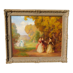 Early 20th Century Joseph Tomanek Noted Illinois Artist, b.1889 Oil Painting, Women/Landscape, Framed