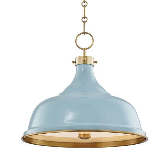 Metal Mark D. Sikes 3 Light Painted No. 1 Pendant, Aged Brass & Baby Blue For Sale - Image 7 of 7