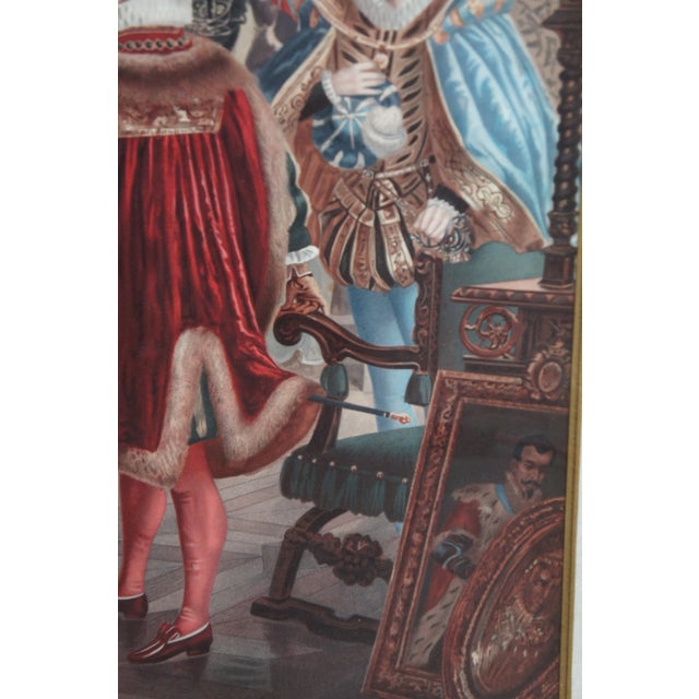Set of 2 Vintage Elizabethan 16th Century Court Scene Framed Prints 41" For Sale - Image 9 of 12