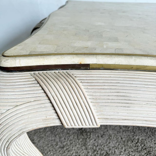 Tan Postmodern Tessellated Stone, Brass, and Pencil Reed Dining Table For Sale - Image 8 of 12