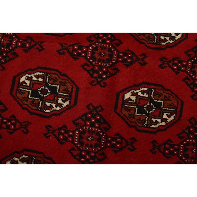 Turkmen Runner 3’3” X 9’6” Red Wool Vintage Tribal Hand-Knotted Oriental Rug For Sale - Image 4 of 12