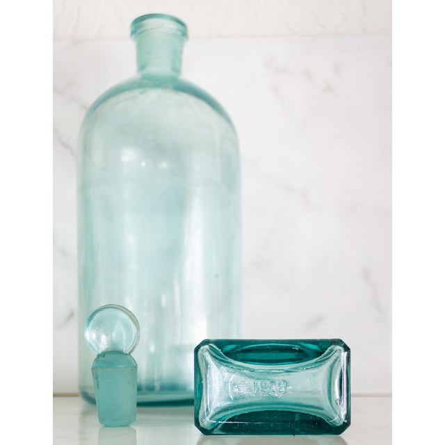 Pair of Antique Aqua Glass Medical Snake Oil Apothecary Bottles From Ny and Nj For Sale - Image 10 of 18