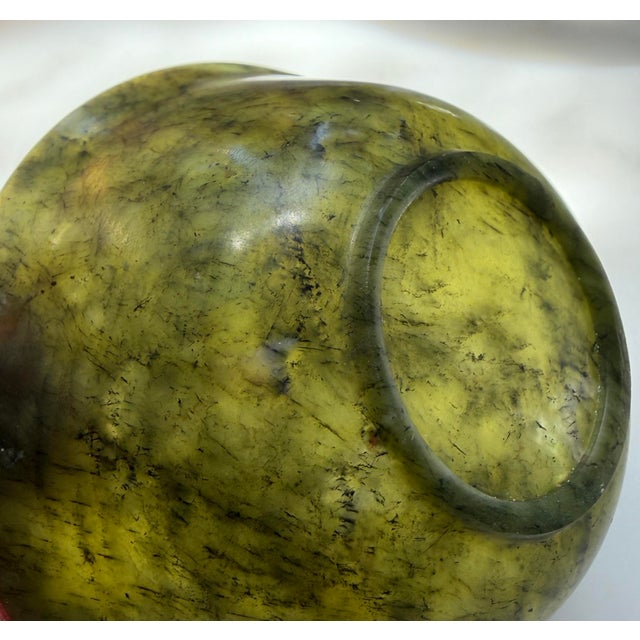 Vintage Hand-Carved Spinach Green Jade Bowl For Sale - Image 10 of 11
