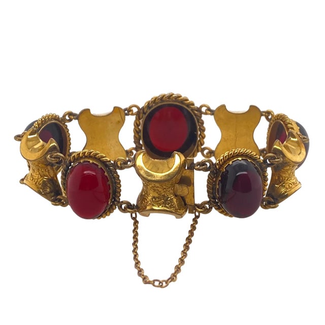 Mid 19th Century Early Victorian Pinchbeck Gold & Cabochon Garnet Paste Link Bracelet For Sale - Image 5 of 6