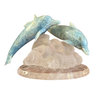 Manfred Wild Aquamarine & Rock Crystal Dolphin Sculpture, Germany, Late 20th C. For Sale