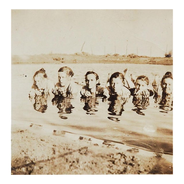 Early 20th Century Snapshot Photograph Swimmers Heads Hands Reflections Surreal For Sale